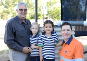L-R Cr Warren Middleton, Lainee Vanden Bergh, Caitlin Palmer, Dave Palmer; General Manager Callide Mine