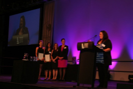 Cindy Emmett gives an acceptance speech