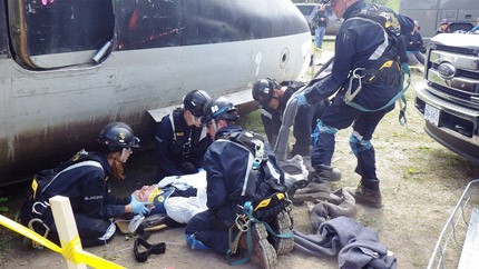 Mine Rescue team members from Trend mine in action during the Rope Task at the Regionals.